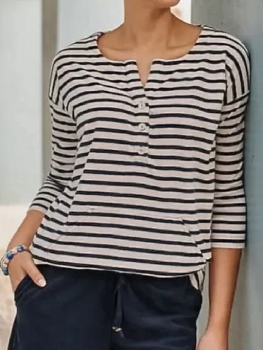 J. Jill Boxy Cut Terrycloth Striped Tunic with Kangaroo Pocket